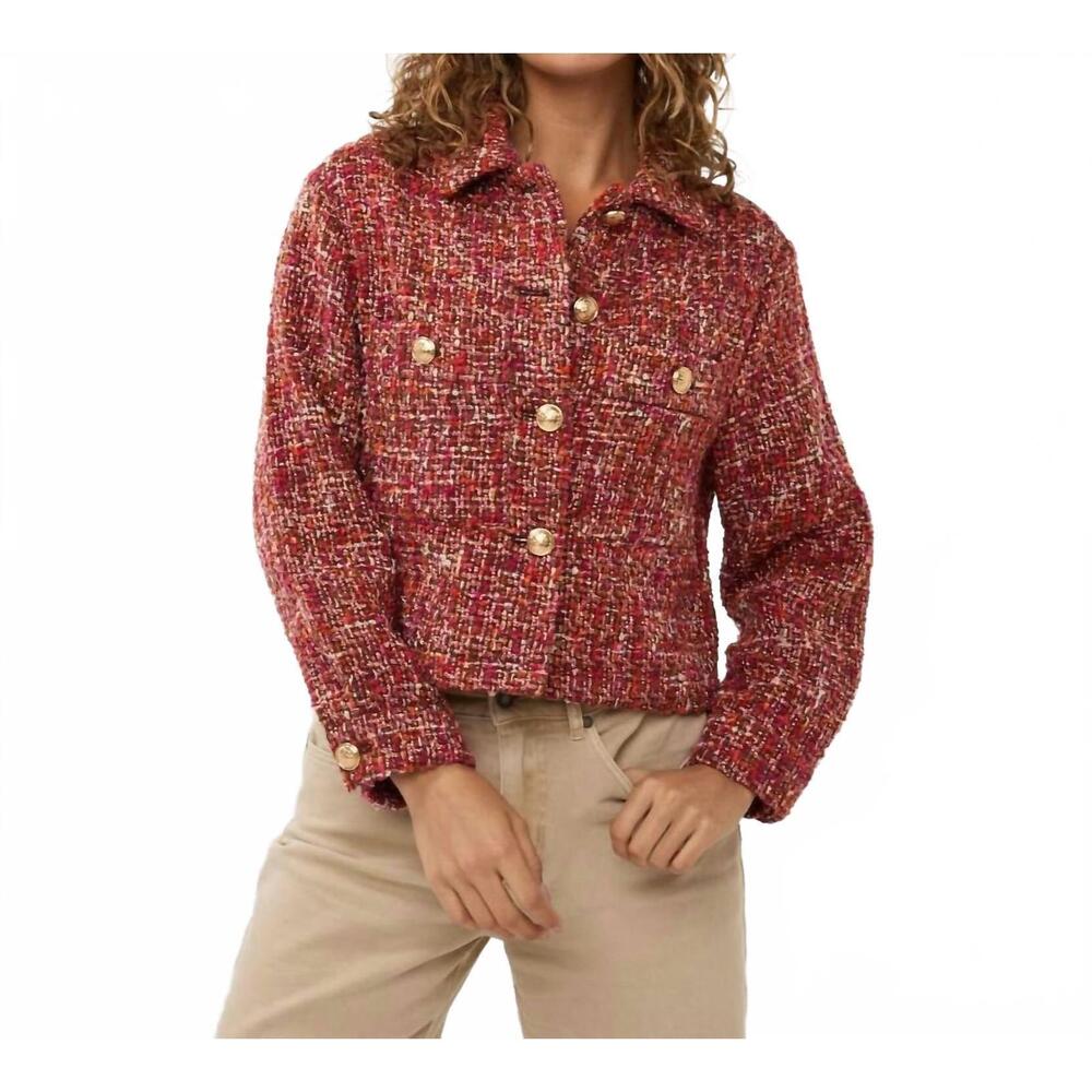 NEW ESQUALO bodil boucle short blazer in red multi